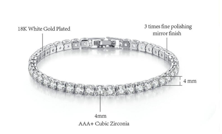 Plated Cubic Zirconia Classic Tennis Bracelet | Gold Bracelets for Women | 4mm CZ, Size 6.5-7.5 Inch - Image 3