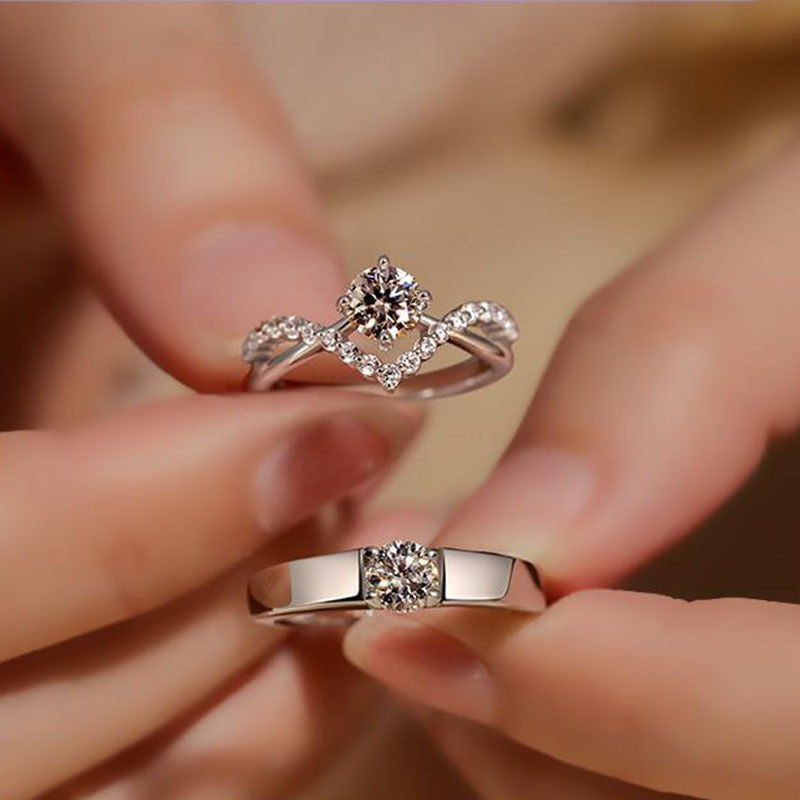 Crowning Love Couple Rings: New Four-Prong Simulated Moissanite Diamond Ring for Men and Women - Image 5