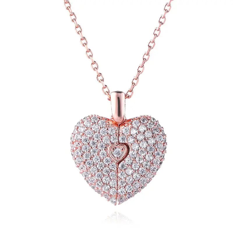 Custom Bling Heart Locket Hidden Photo Necklace - Image 5