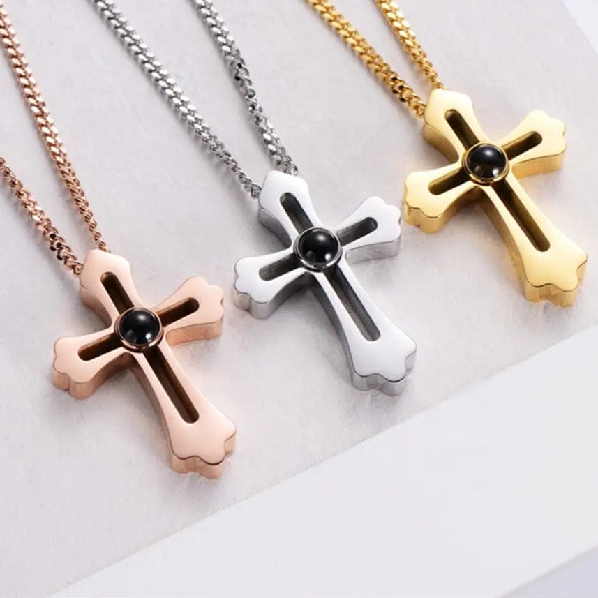 Custom Cross Pendant Hidden Photo Necklace - Image 5