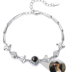 Custom Four-Leaf Clover Zircon Hidden Photo Bracelet
