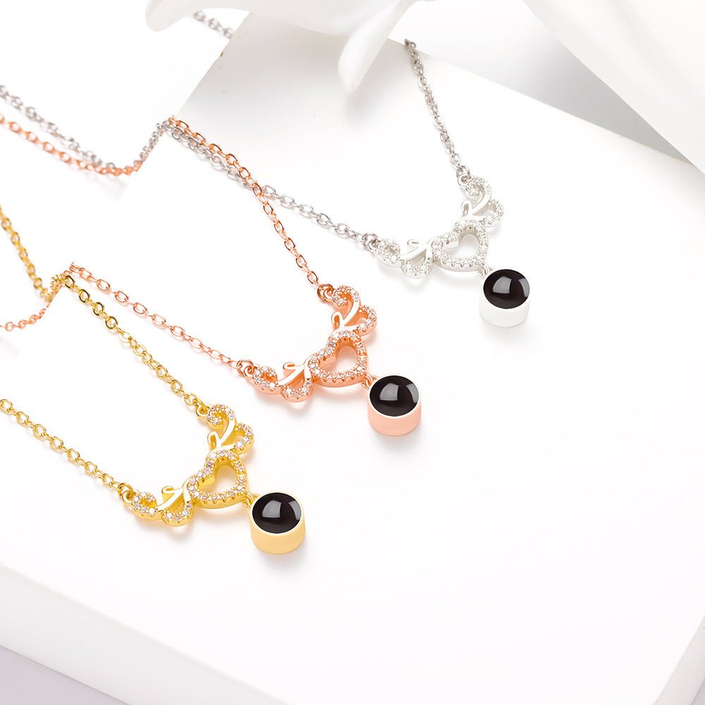 Custom Hidden Photo Projection Winged Heart Necklace - Image 6