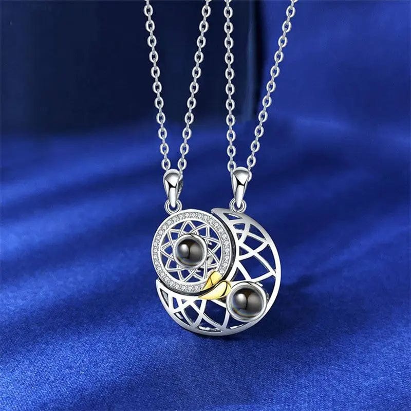 Custom Photo Projection Couples Moon Necklace - Image 3