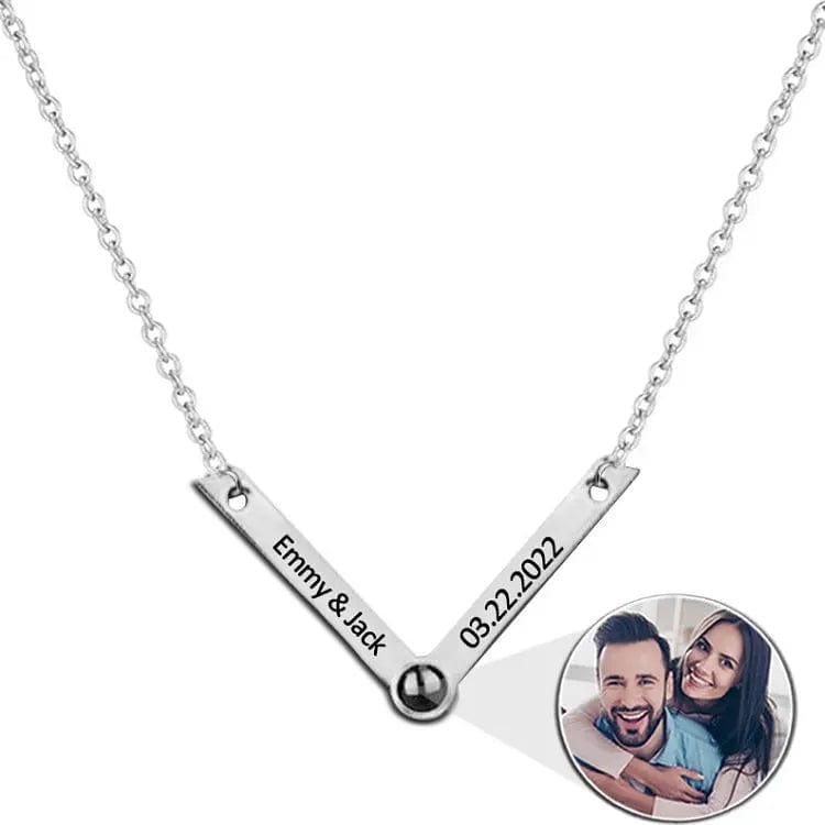 Custom Photo Projection V-Shaped Pendant Necklace - Image 4