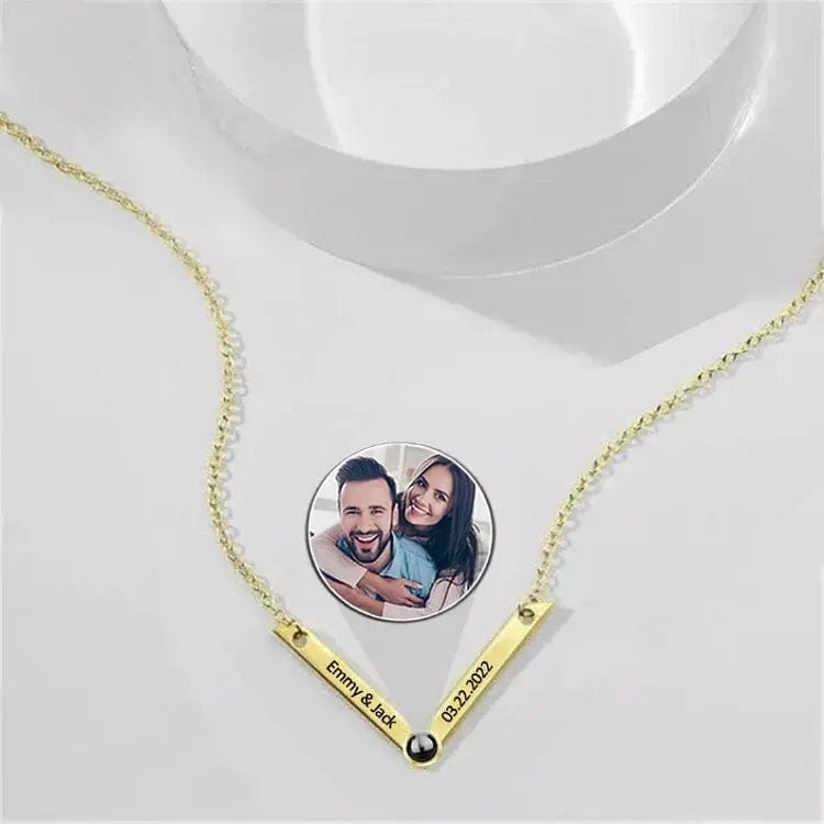 Custom Photo Projection V-Shaped Pendant Necklace - Image 3